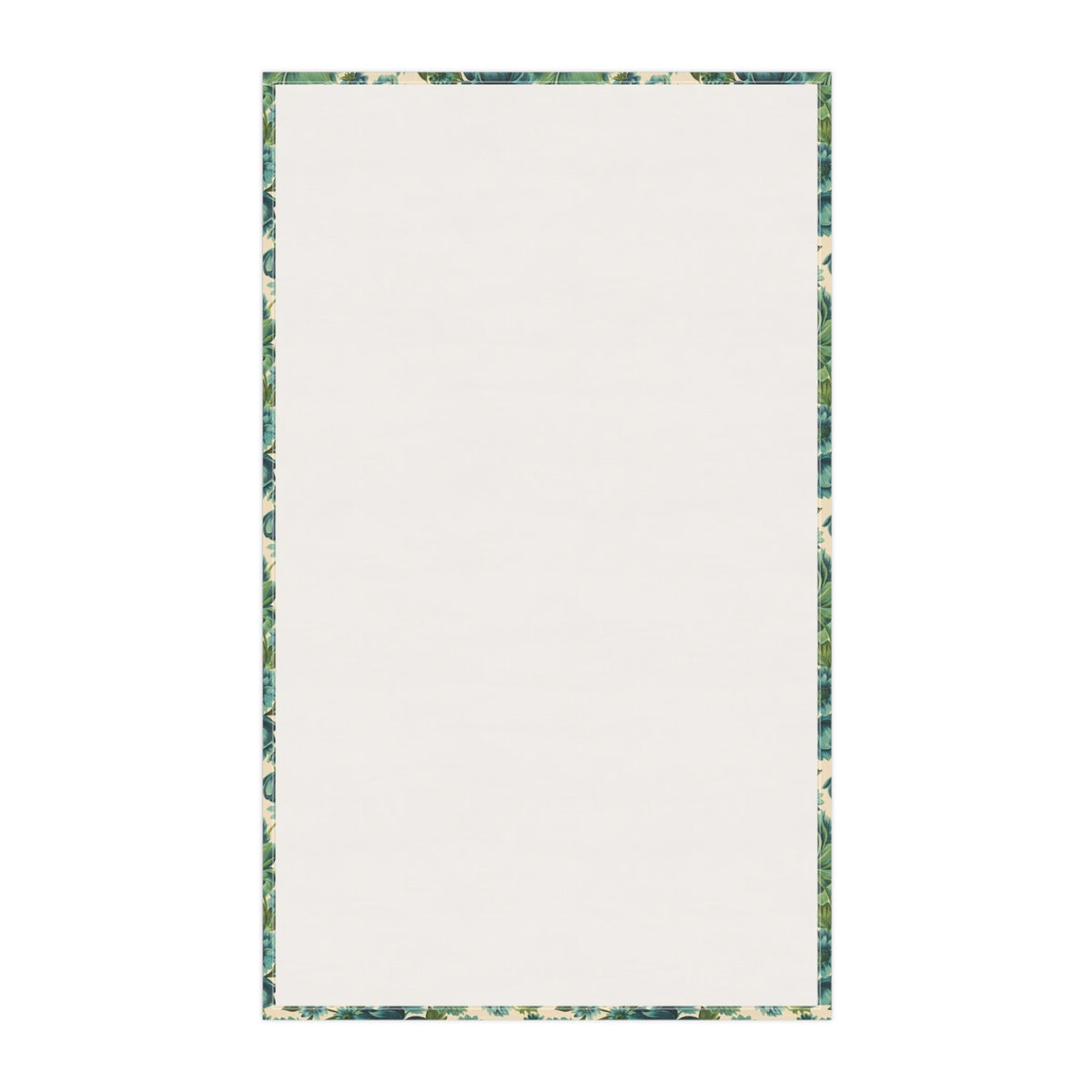 Kitchen towel with teal floral border and plain white center