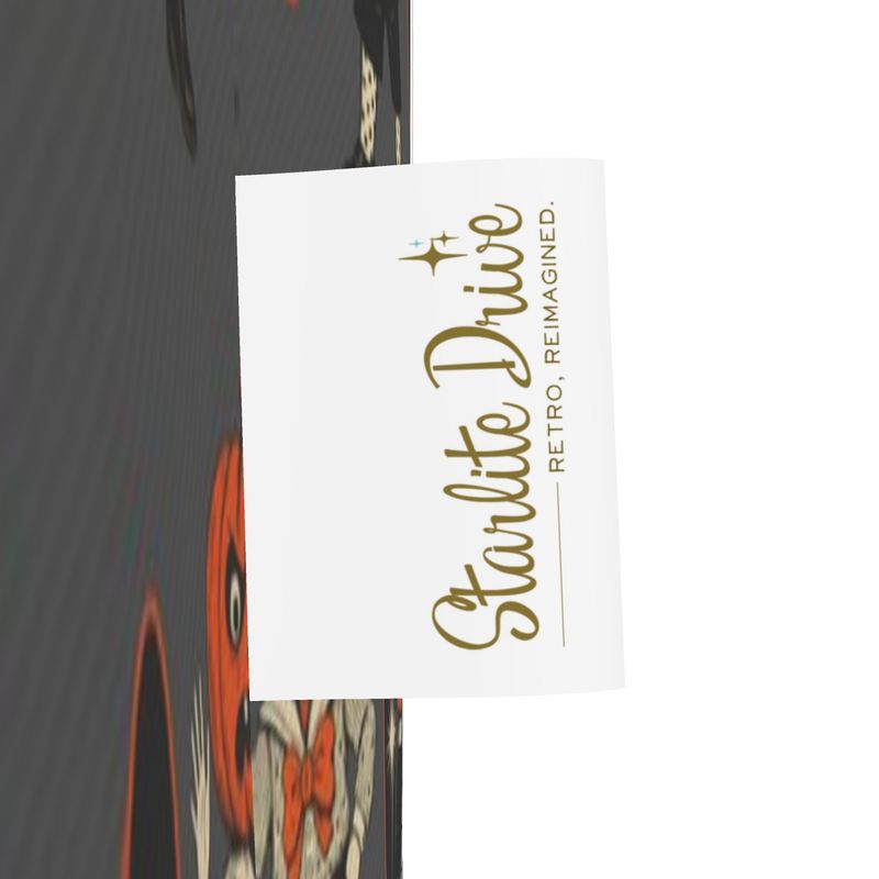 Fabric hang tag with gold script text on white card