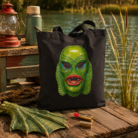 Swamp Creature Vintage Halloween Mask Canvas Tote Bag