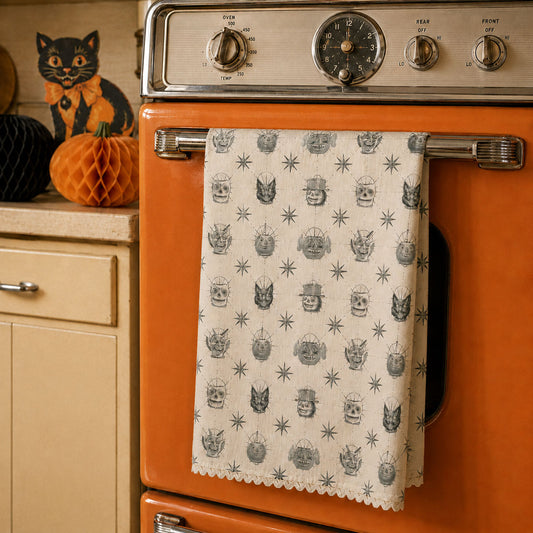 Vintage Halloween Candy Bucket Cream Tea Towel