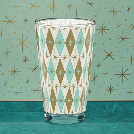 Starlite Drive Aqua & Gold Diamond Shaker Pint Glass
