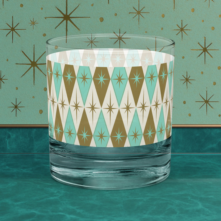 Starlite Drive Aqua & Gold Diamond Rocks Glass