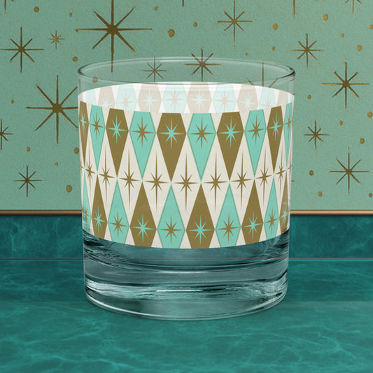 Starlite Drive Aqua & Gold Diamond Rocks Glass