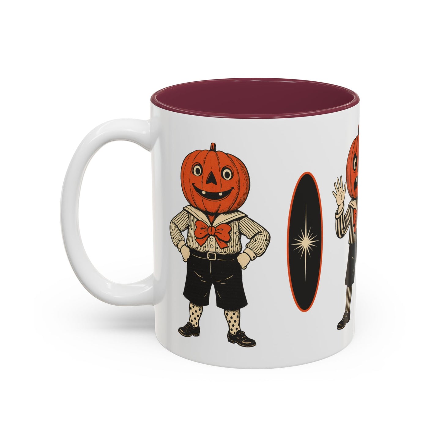 Halloween Pumpkin Head Mug — Vintage Jack-O'-Lantern Accent Coffee Cup (11oz/15oz)