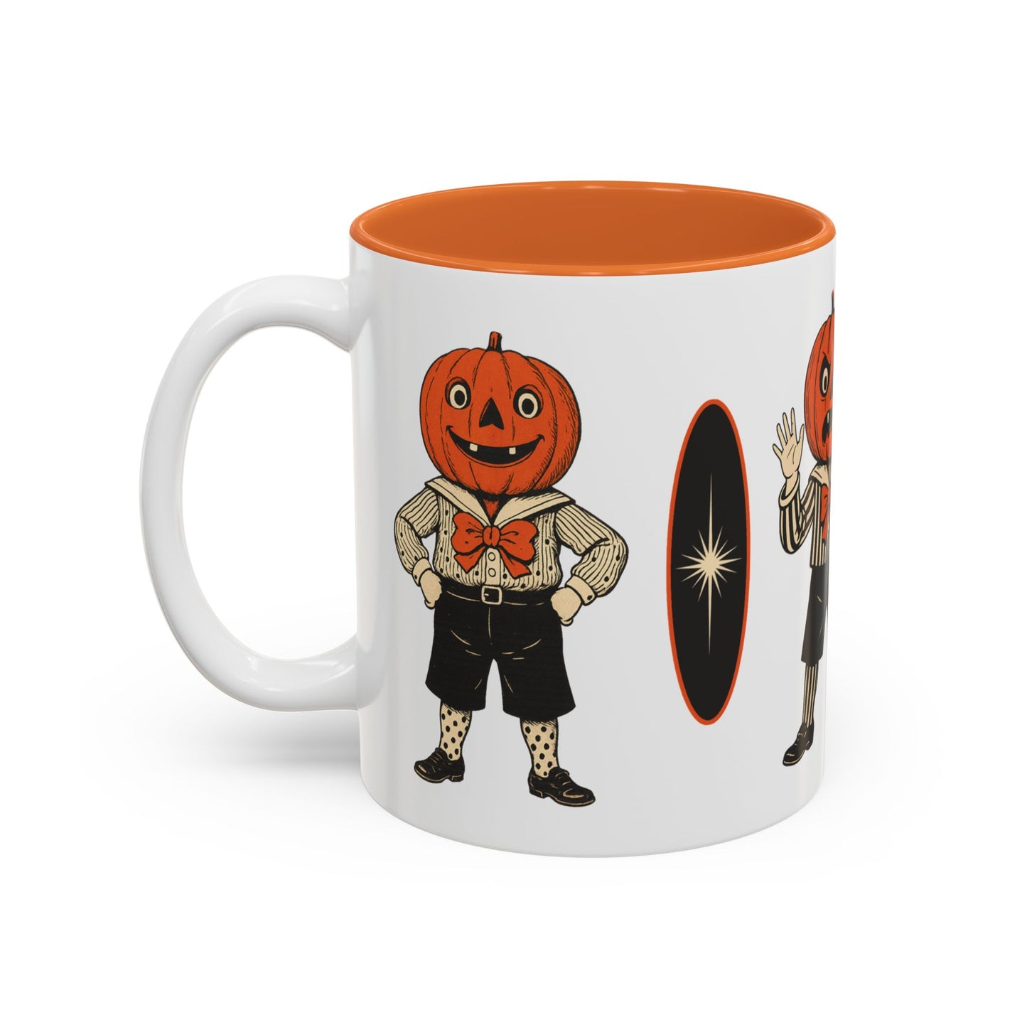 Halloween Pumpkin Head Mug — Vintage Jack-O'-Lantern Accent Coffee Cup (11oz/15oz)