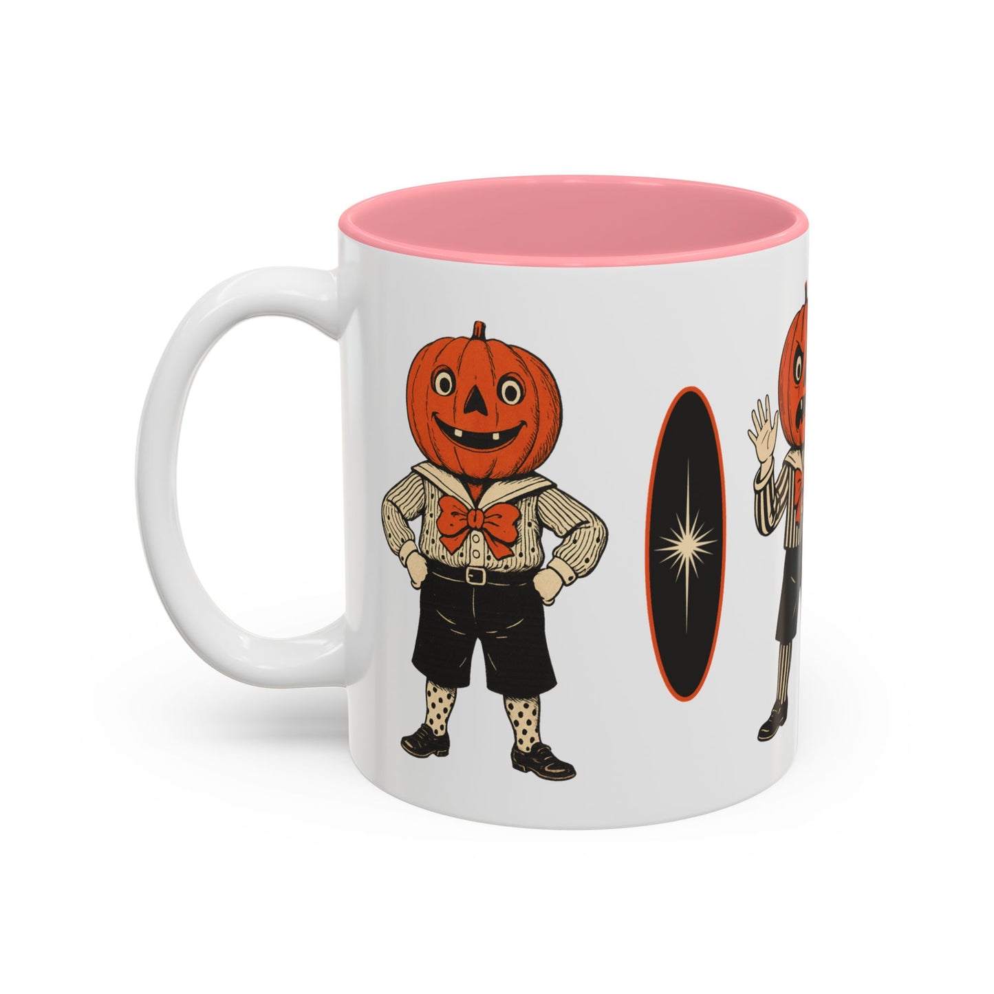Halloween Pumpkin Head Mug — Vintage Jack-O'-Lantern Accent Coffee Cup (11oz/15oz)