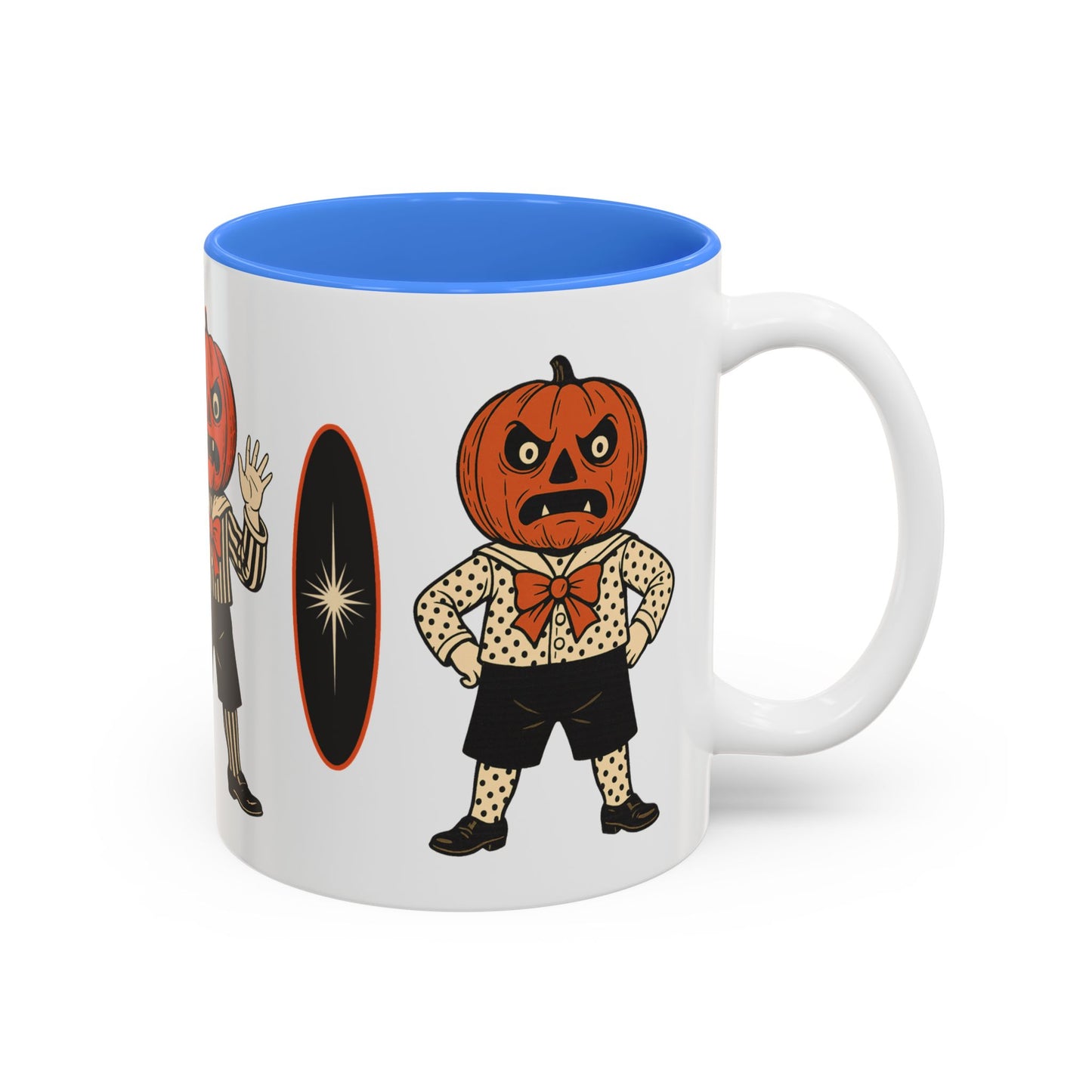 Halloween Pumpkin Head Mug — Vintage Jack-O'-Lantern Accent Coffee Cup (11oz/15oz)