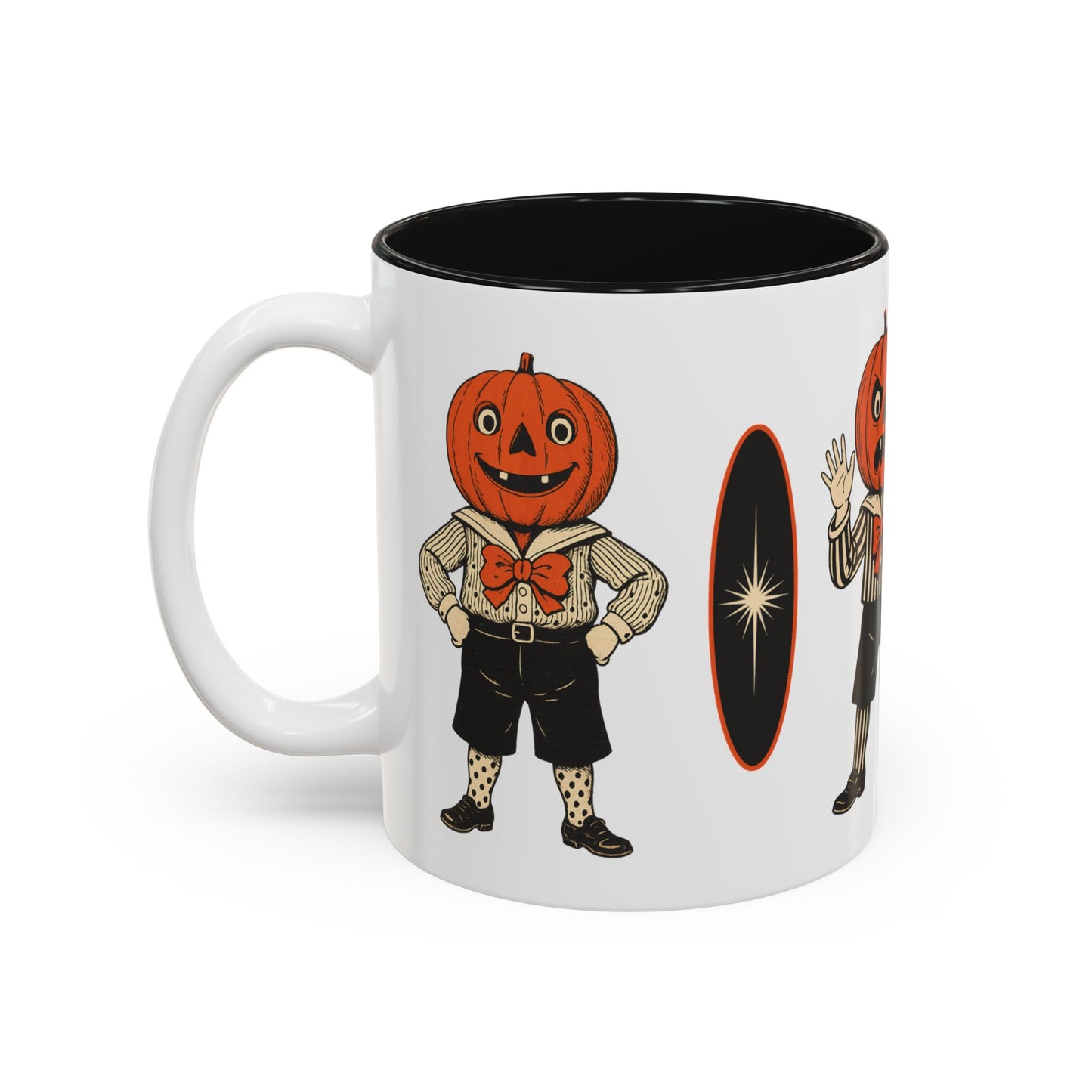 Halloween Pumpkin Head Mug — Vintage Jack-O'-Lantern Accent Coffee Cup (11oz/15oz)