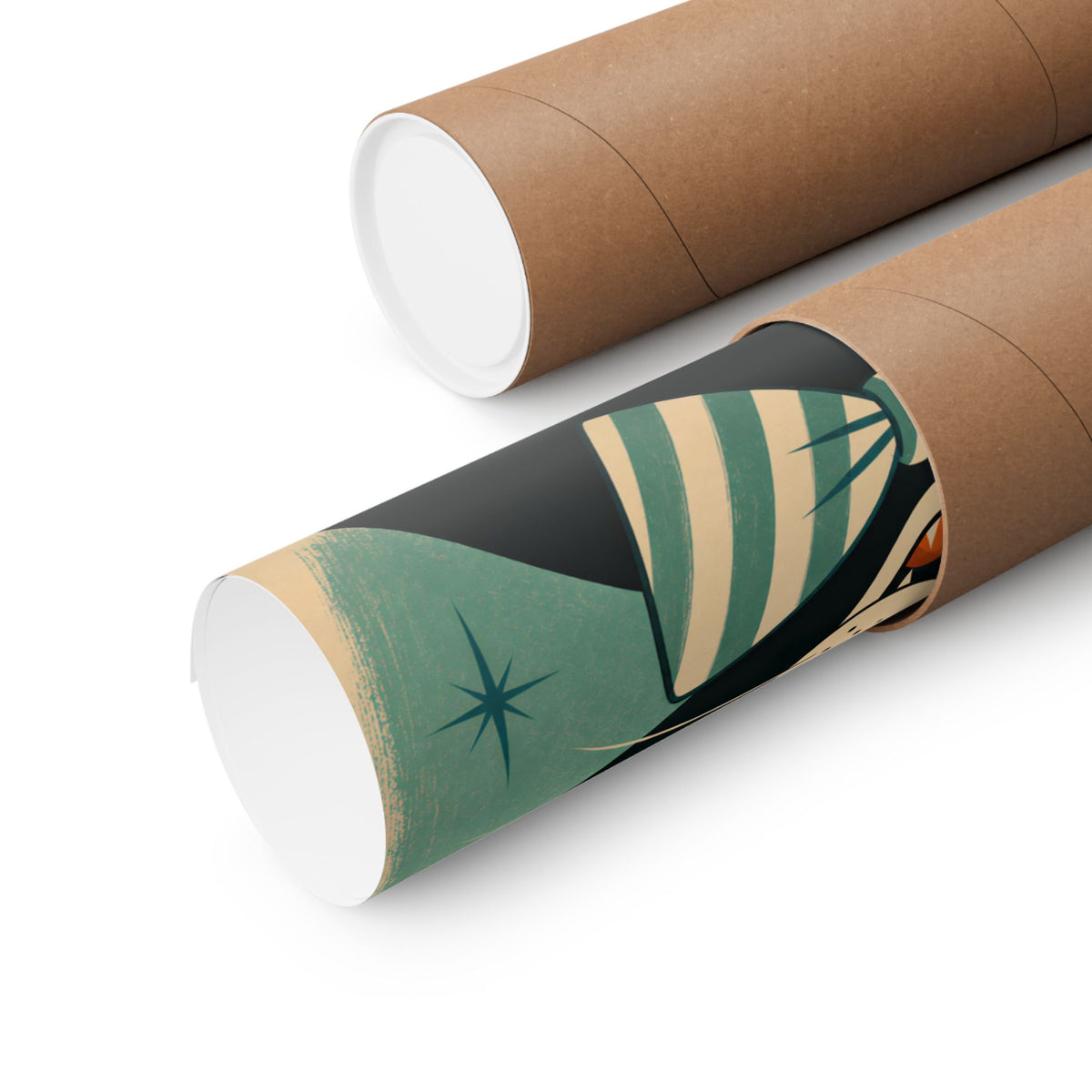 Cat's Meow Miracle Fur Tonic rolled poster in kraft paper with printed tube view