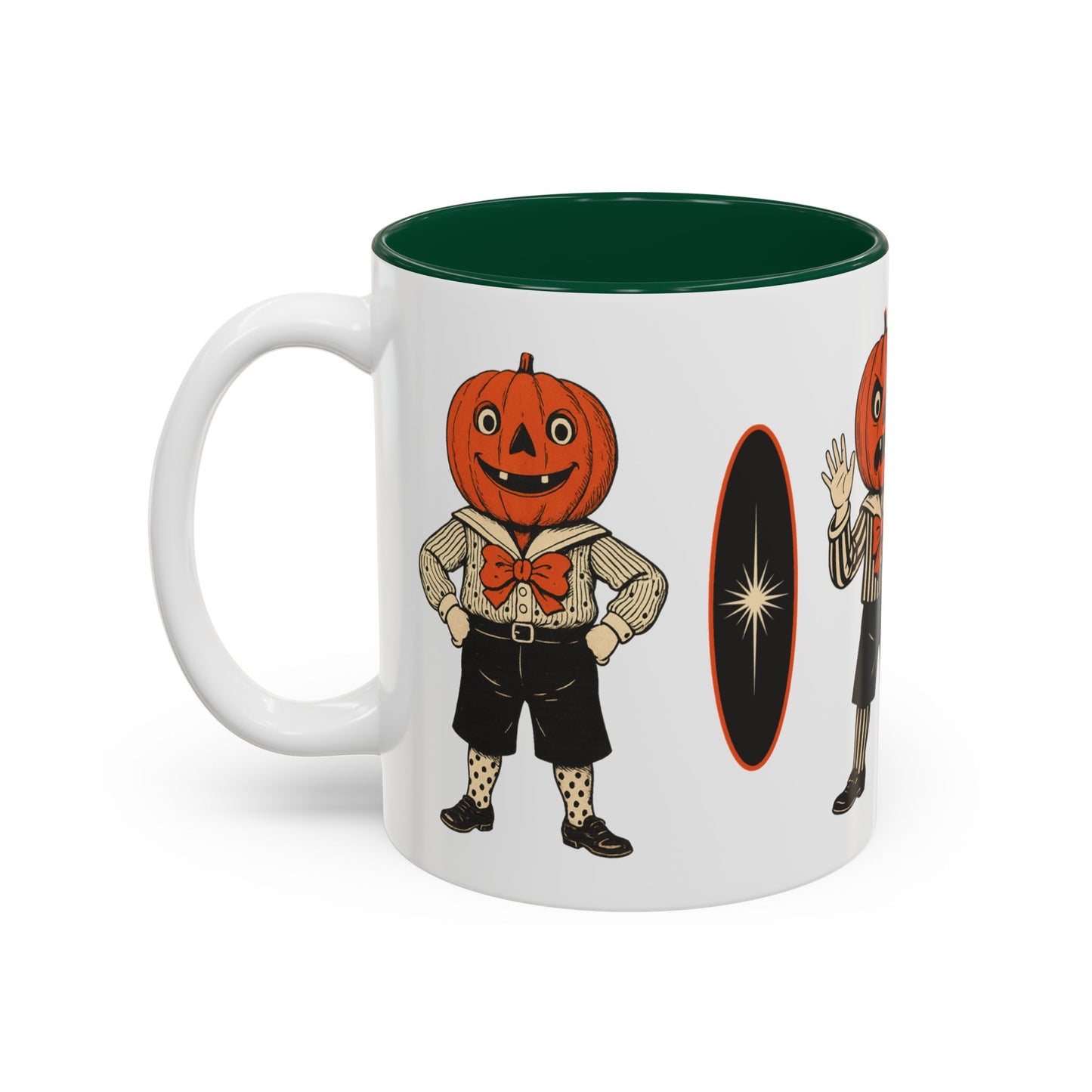 Halloween Pumpkin Head Mug — Vintage Jack-O'-Lantern Accent Coffee Cup (11oz/15oz)