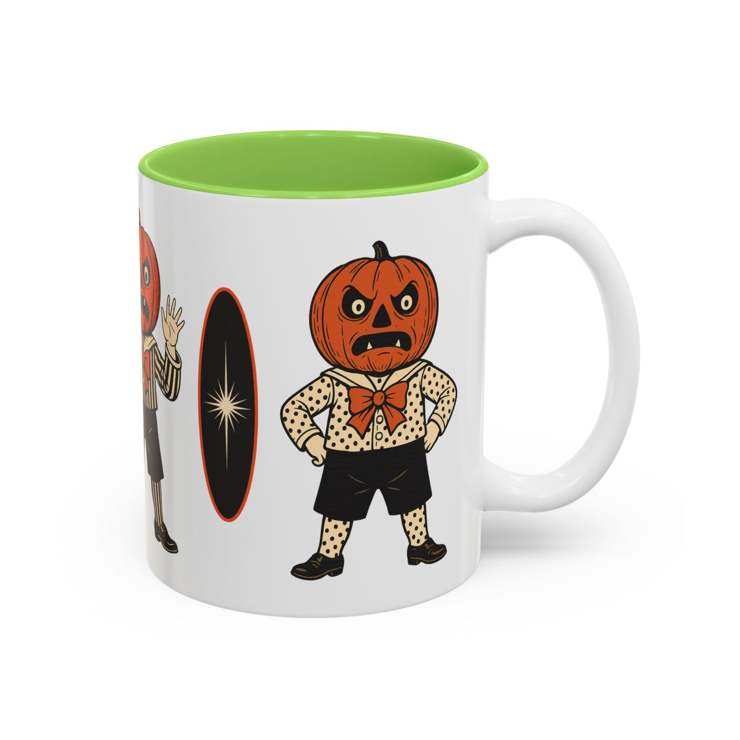 Halloween Pumpkin Head Mug — Vintage Jack-O'-Lantern Accent Coffee Cup (11oz/15oz)