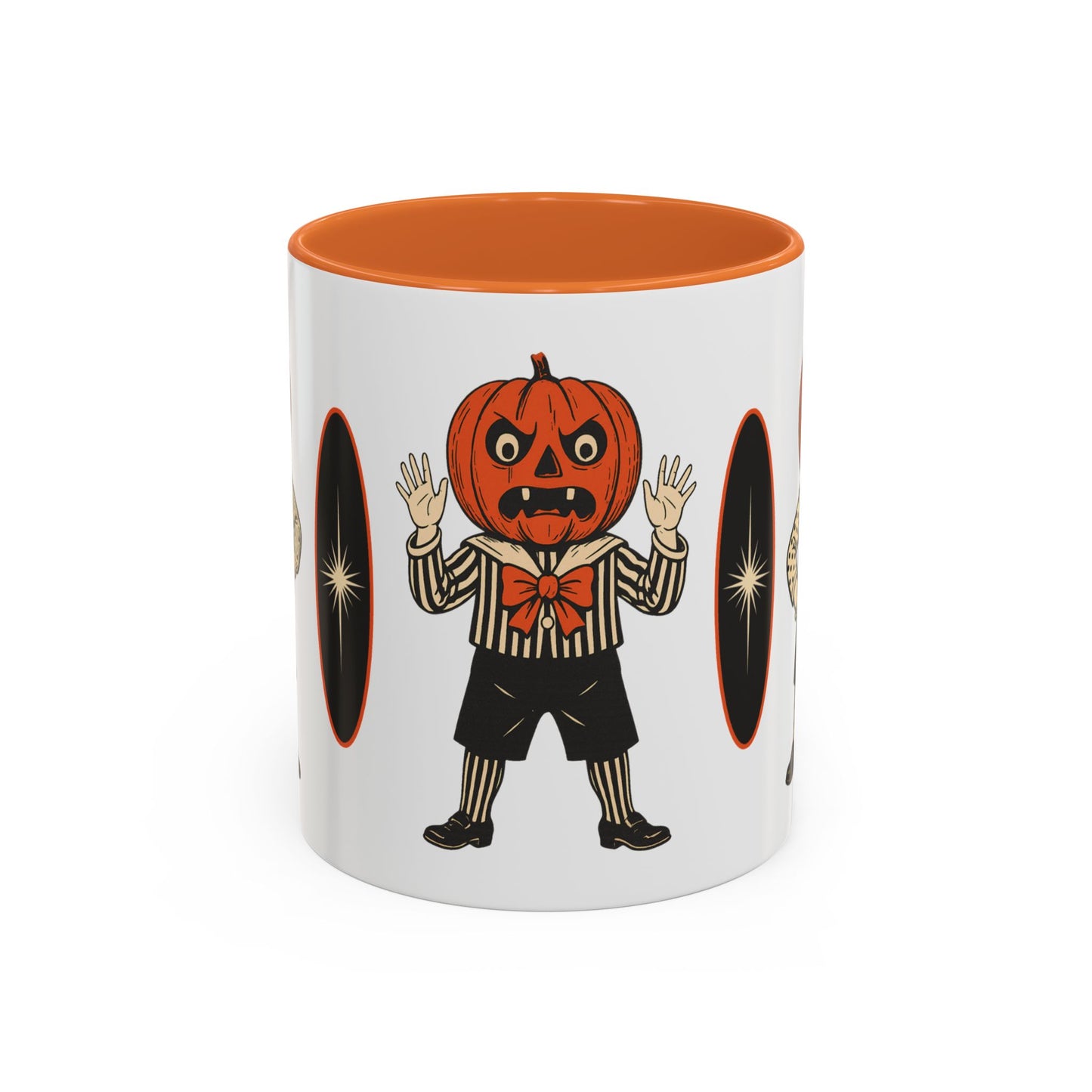 Halloween Pumpkin Head Mug — Vintage Jack-O'-Lantern Accent Coffee Cup (11oz/15oz)