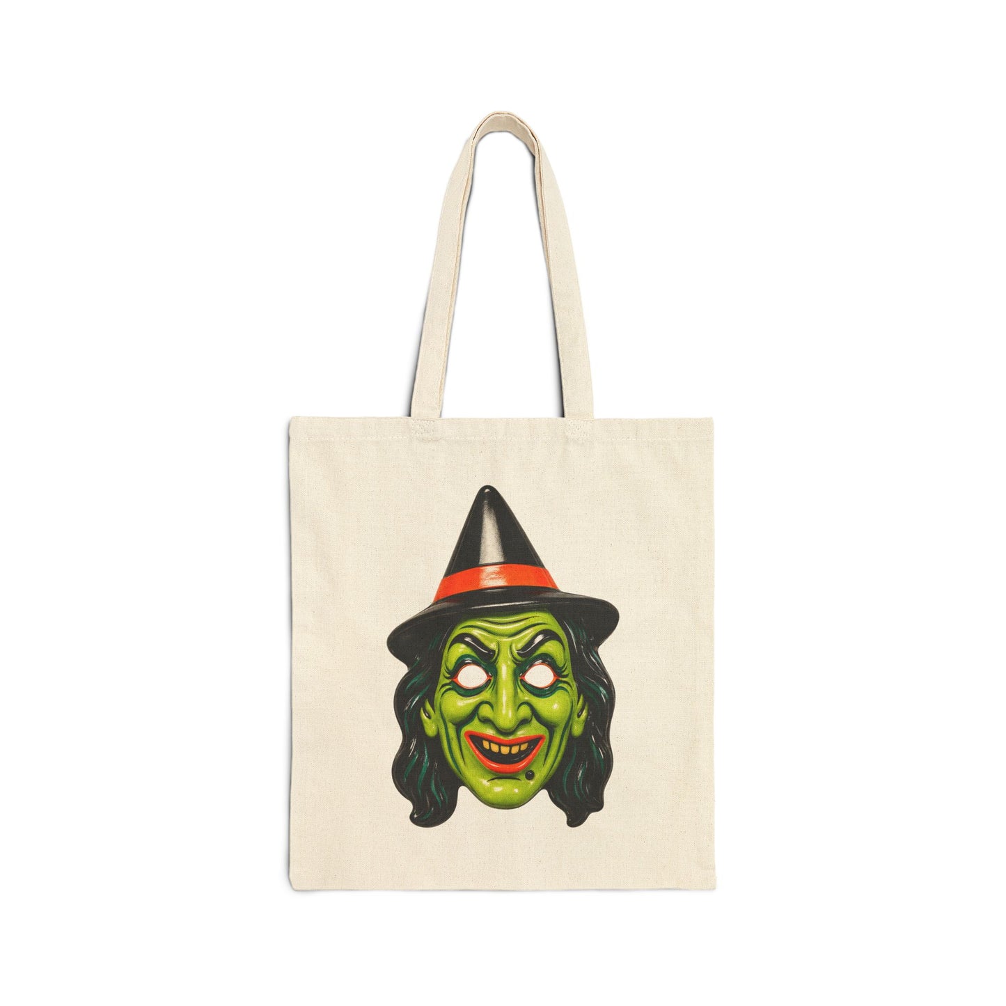 Vintage Halloween Plastic Witch Mask Canvas Tote
