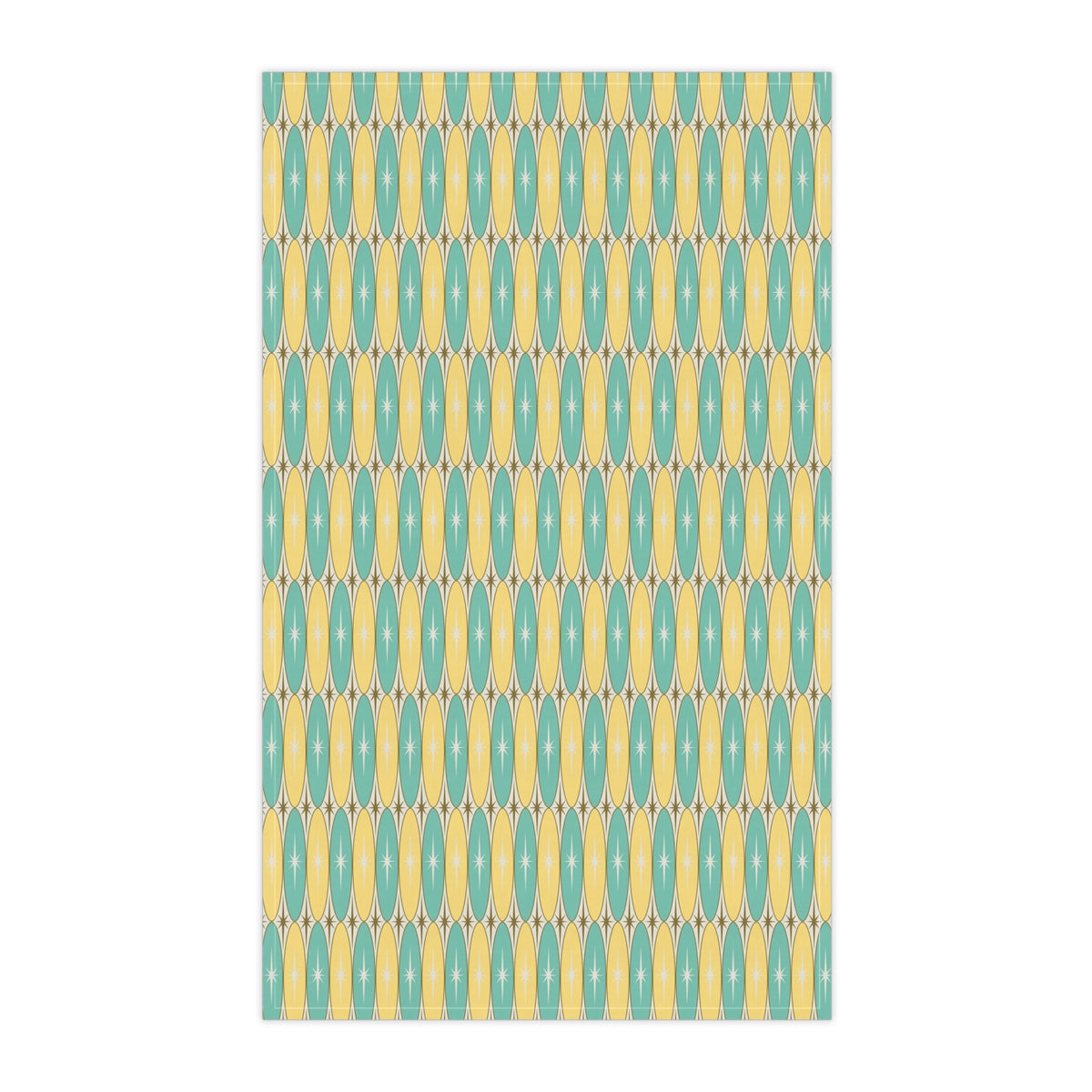 Teal and yellow circular geometric kitchen towel panel