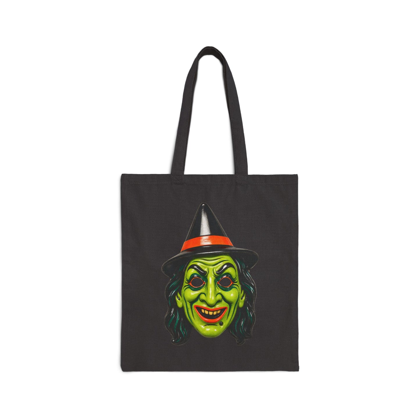 Vintage Halloween Plastic Witch Mask Canvas Tote