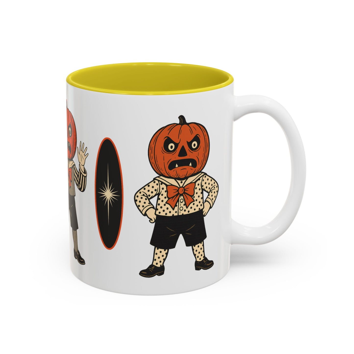 Halloween Pumpkin Head Mug — Vintage Jack-O'-Lantern Accent Coffee Cup (11oz/15oz)