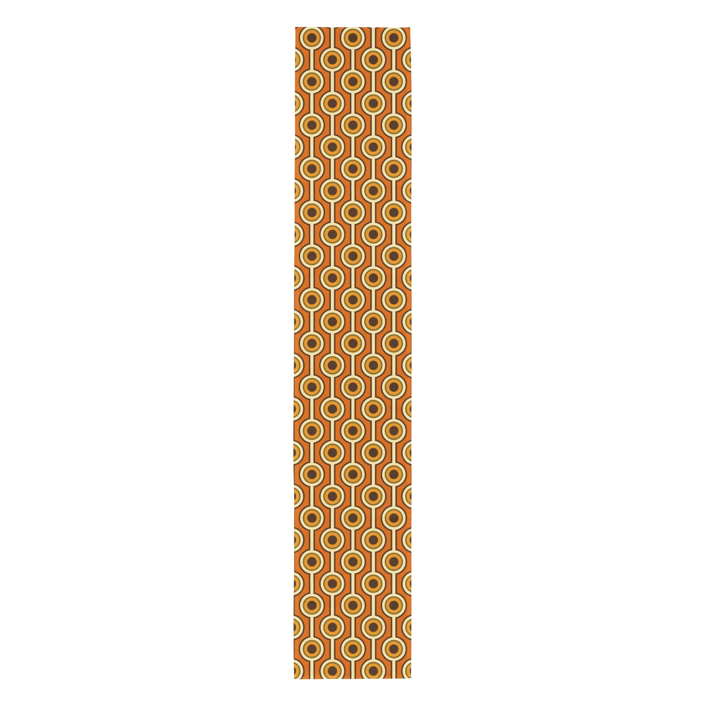 Orange and tan geometric table runner with repeating ring circles