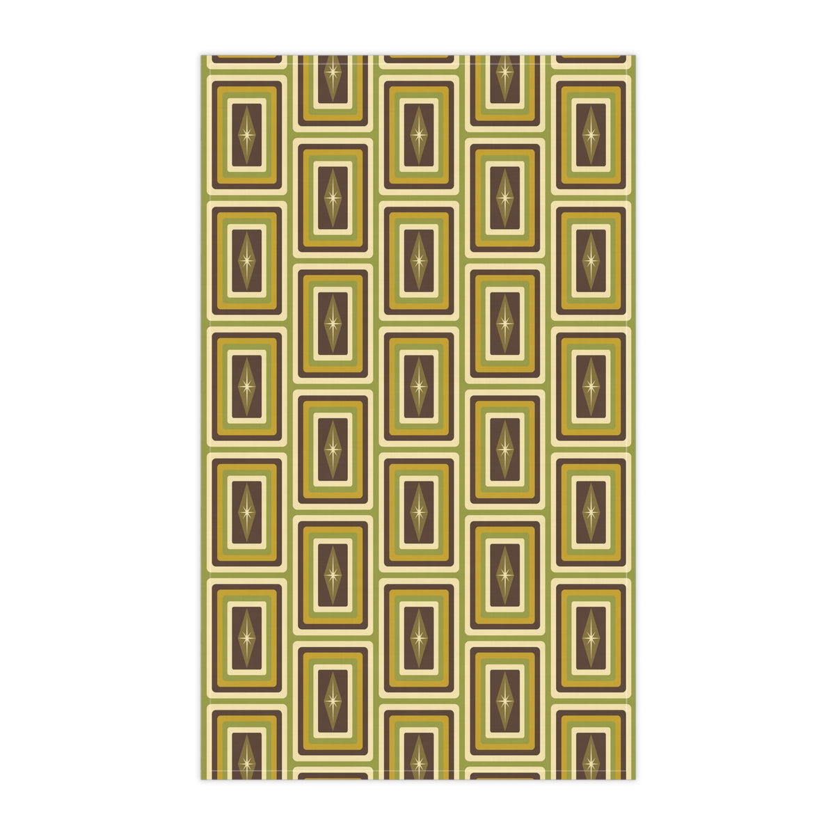 Kitchen towel with green and gold geometric lined pattern