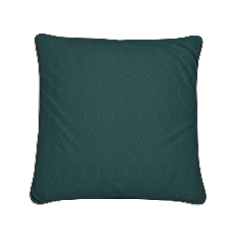 Square decorative pillow in dark teal with subtle repeating lattice pattern