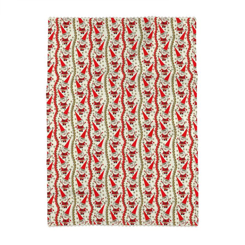 Santa-themed cotton-linen tea towel, cream with red and green jingle bell pattern