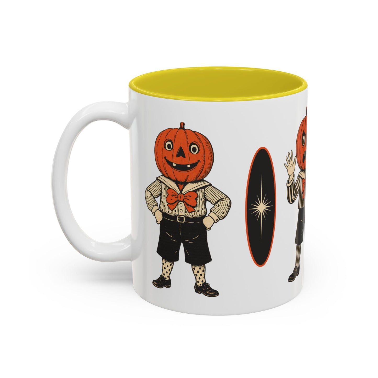 Halloween Pumpkin Head Mug — Vintage Jack-O'-Lantern Accent Coffee Cup (11oz/15oz)