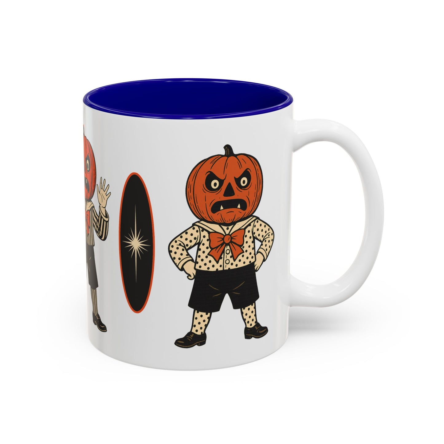 Halloween Pumpkin Head Mug — Vintage Jack-O'-Lantern Accent Coffee Cup (11oz/15oz)