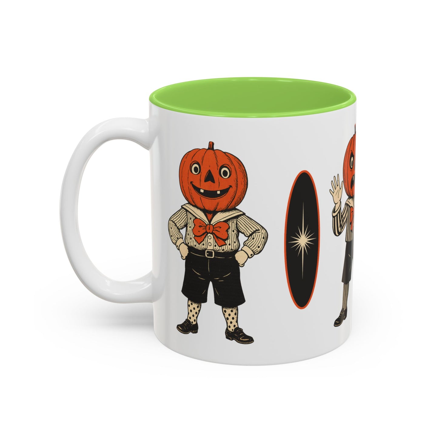 Halloween Pumpkin Head Mug — Vintage Jack-O'-Lantern Accent Coffee Cup (11oz/15oz)