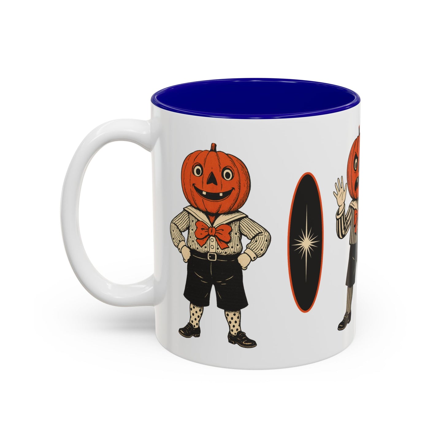 Halloween Pumpkin Head Mug — Vintage Jack-O'-Lantern Accent Coffee Cup (11oz/15oz)