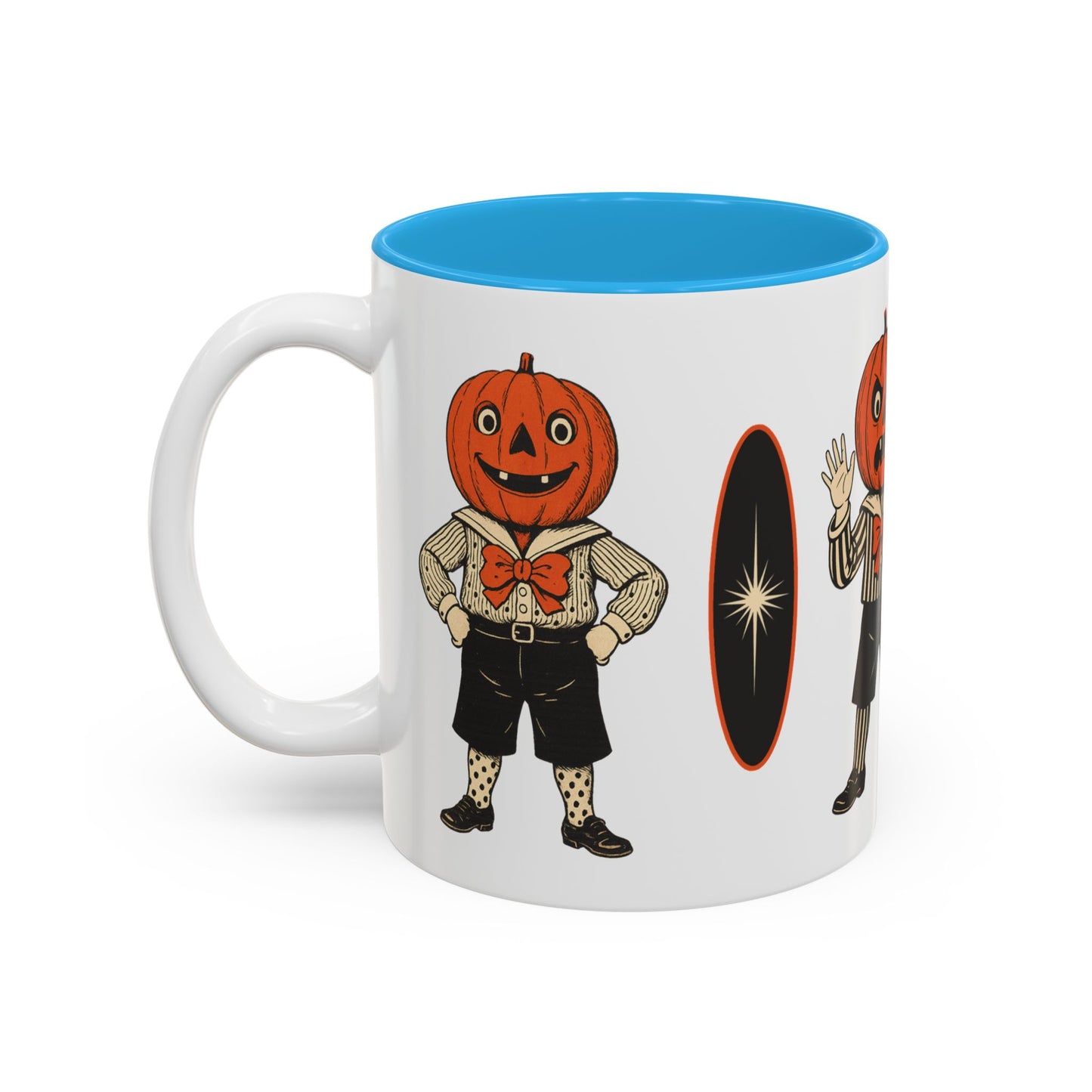 Halloween Pumpkin Head Mug — Vintage Jack-O'-Lantern Accent Coffee Cup (11oz/15oz)