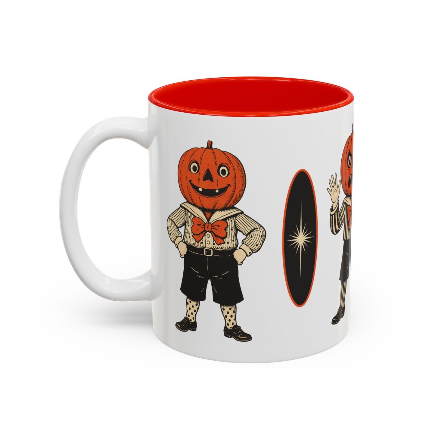Halloween Pumpkin Head Mug — Vintage Jack-O'-Lantern Accent Coffee Cup (11oz/15oz)