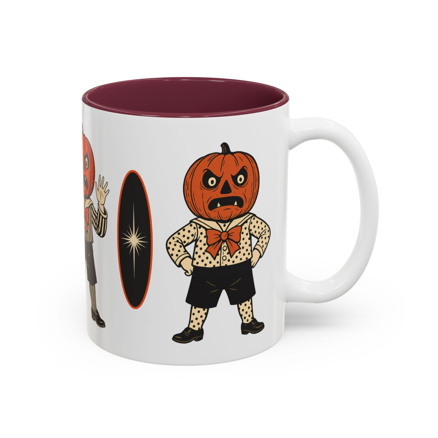 Halloween Pumpkin Head Mug — Vintage Jack-O'-Lantern Accent Coffee Cup (11oz/15oz)