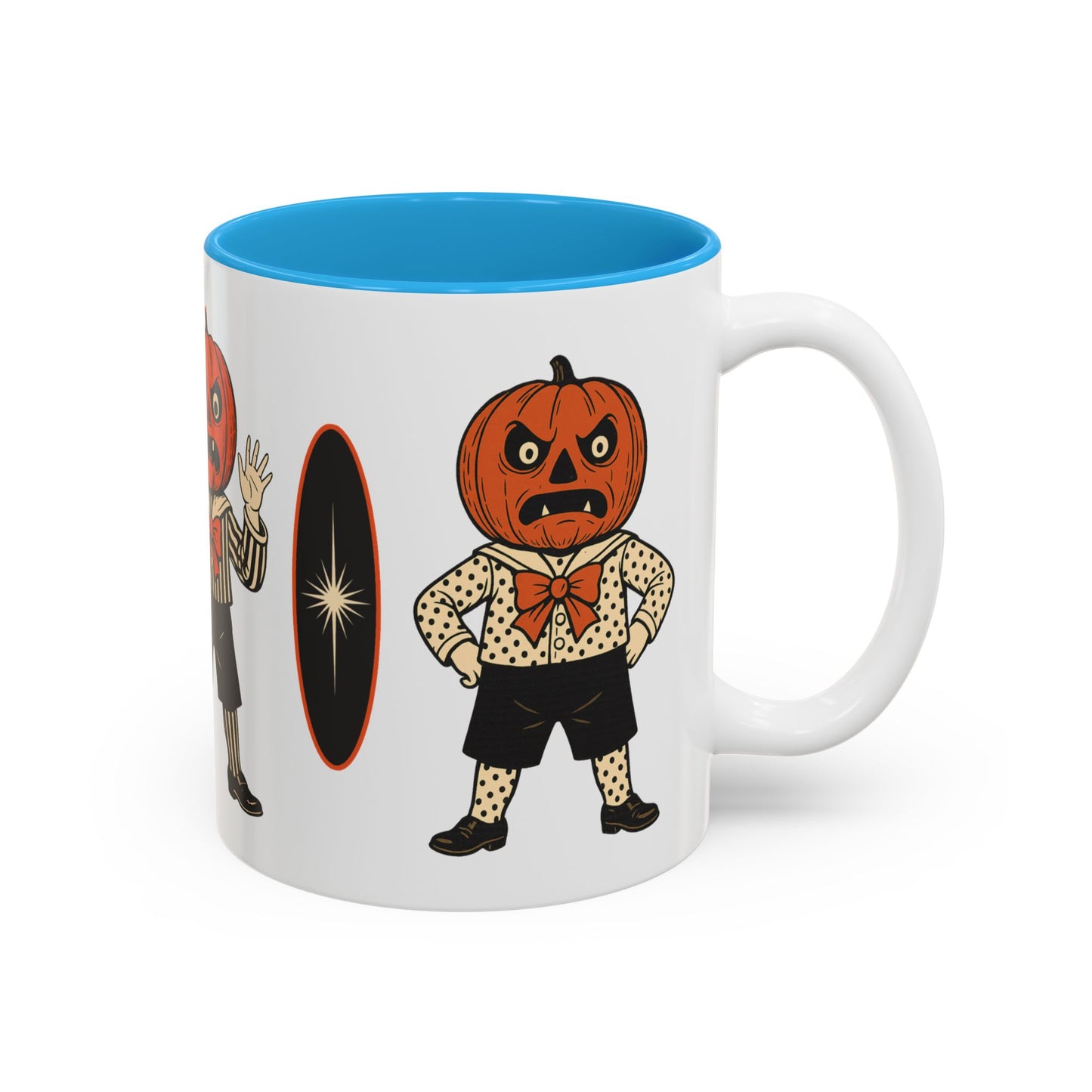 Halloween Pumpkin Head Mug — Vintage Jack-O'-Lantern Accent Coffee Cup (11oz/15oz)