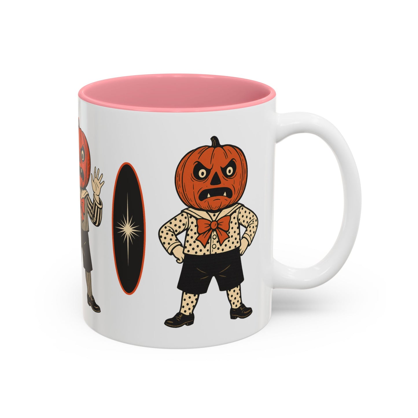 Halloween Pumpkin Head Mug — Vintage Jack-O'-Lantern Accent Coffee Cup (11oz/15oz)