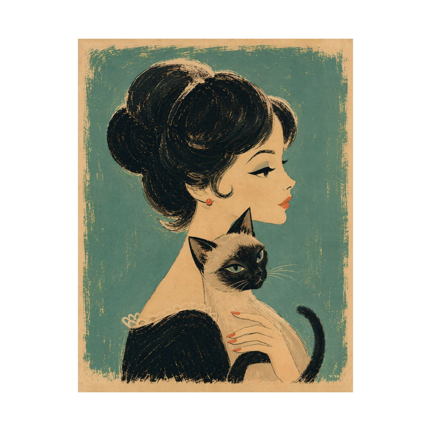 Retro cat illustration art print — vintage mid-century style