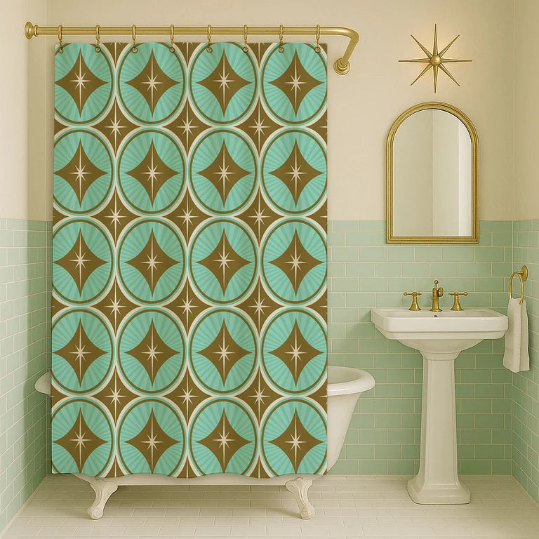 The Aquarelle & Gold Starlite Diamond Shower Curtain