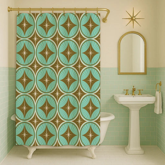 The Aquarelle & Gold Starlite Diamond Shower Curtain