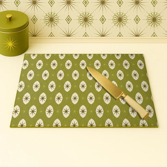 Starlite Avocado Diamond Retro Luxe Glass Cutting Board