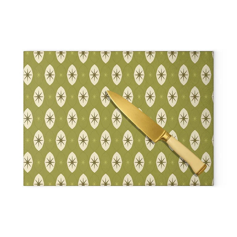 Starlite Avocado Diamond Retro Luxe Glass Cutting Board