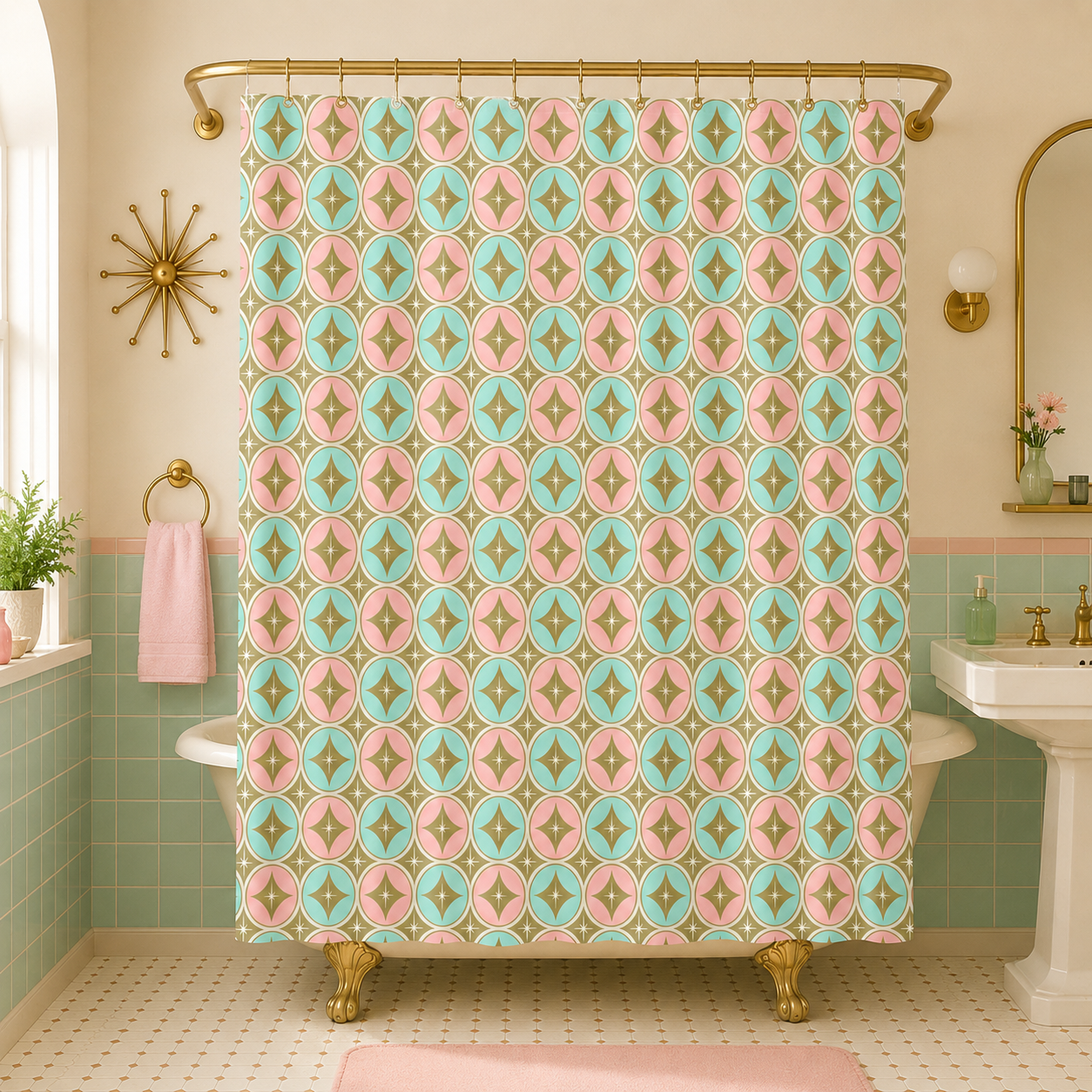 The Pink & Aquarelle Starlite Diamond Shower Curtain