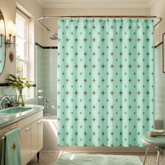Starburst Glitter Mint Retro Shower Curtain
