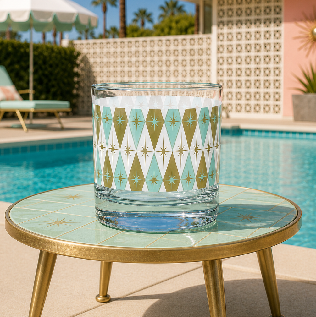 Starlite Drive Aqua & Gold Diamond Rocks Glass