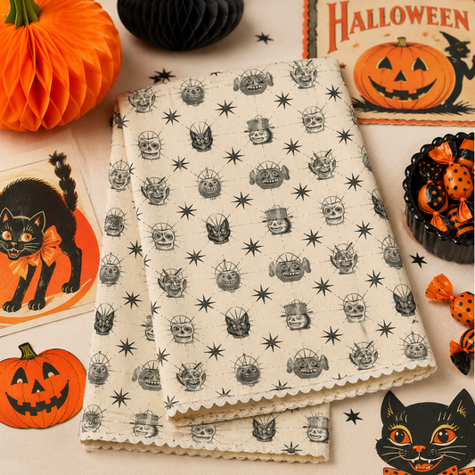 Vintage Halloween Candy Bucket Cream Tea Towel