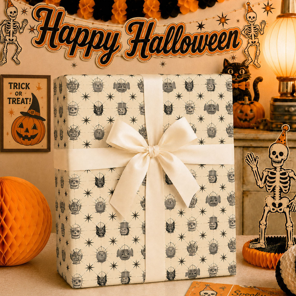 Trick or Treat Cream Vintage Halloween Wrapping Paper