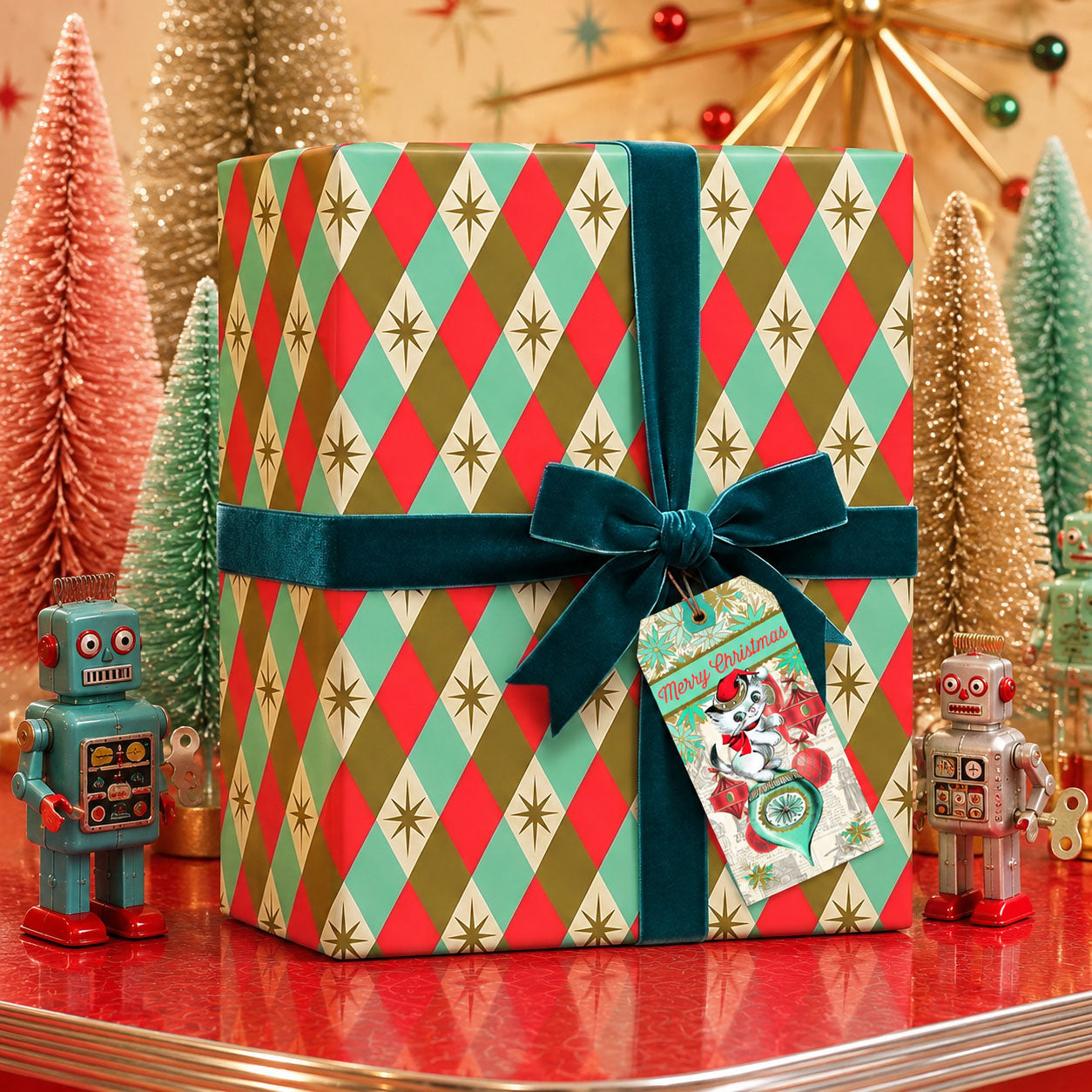 Atomic Starburst Retro Christmas Wrapping Paper