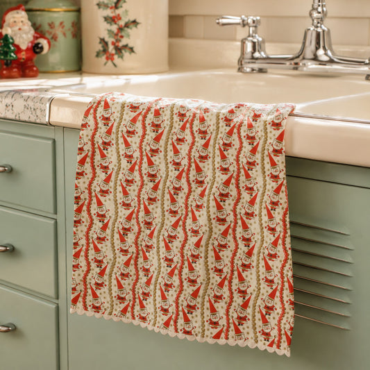 The "Jingle Bell Santa" Luxe Cotton-Linen Tea Towel