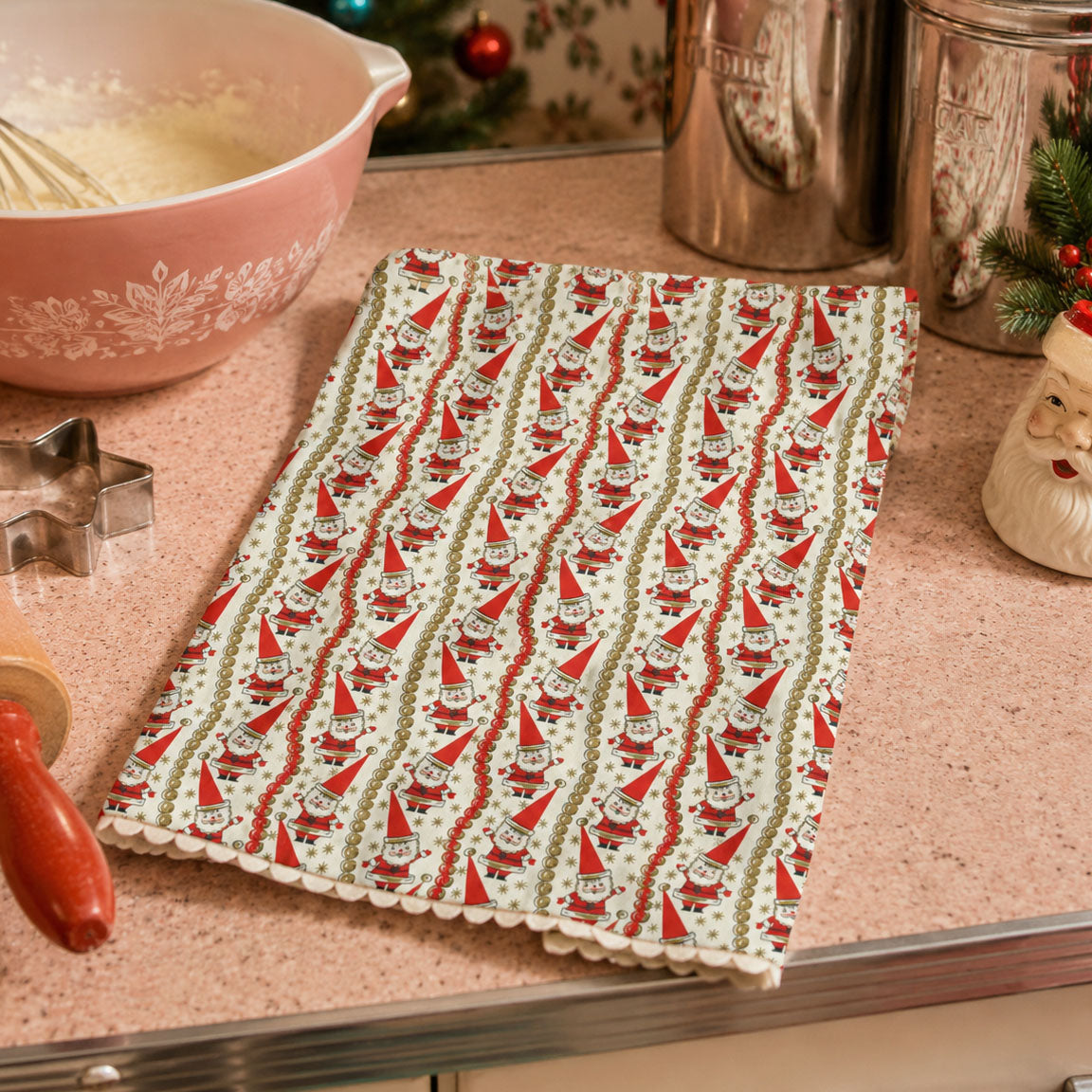 The "Jingle Bell Santa" Luxe Cotton-Linen Tea Towel
