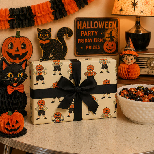 Jolly Jack Vintage Cream Halloween Jack-O'-Lantern Wrapping Paper