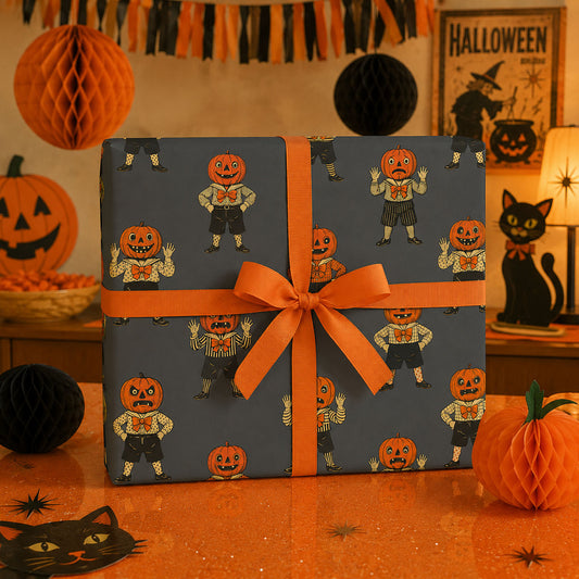 Jolly Jack Vintage Grey Halloween Jack-O'-Lantern Wrapping Paper