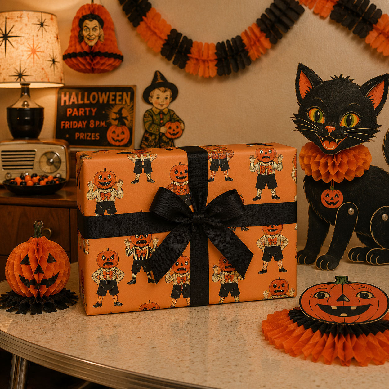 Jolly Jack Vintage Orange Halloween Jack-O'-Lantern Wrapping Paper