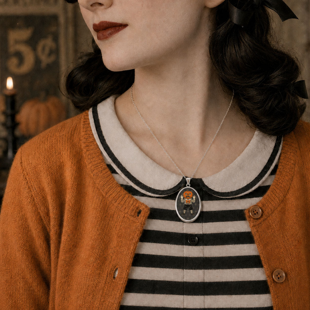 Jolly Jack oval pendant necklace with oval jack charm on a silver chain